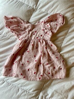 H&M Pink Muslin Dress with Red Strawberry Print